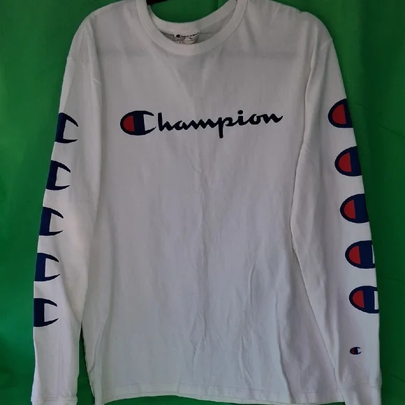 Champion White Long Sleeve Tee with Navy & Red Logos - Picture 5 of 6